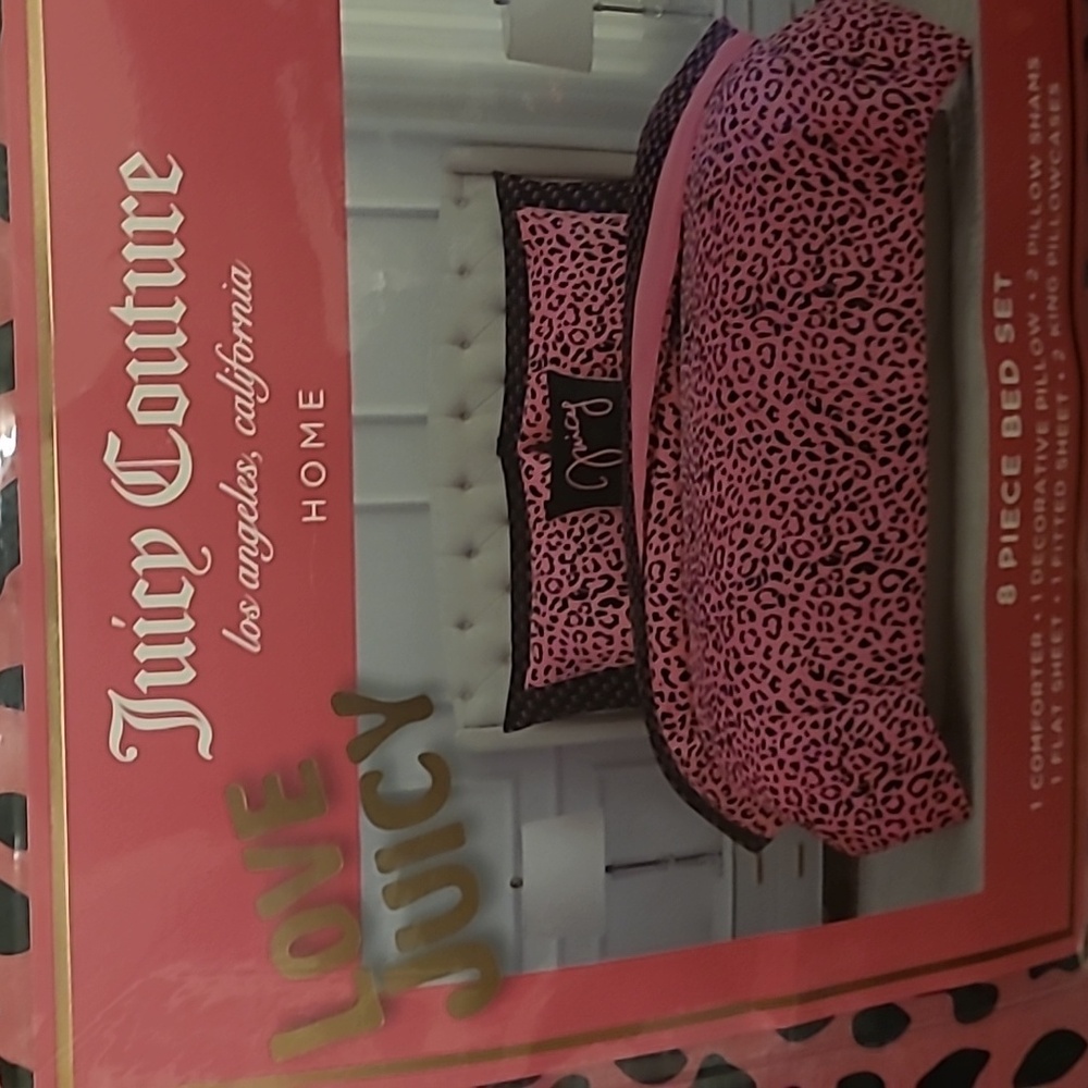Juicy Couture Pink and Black Leopard 8pc Comforter Set - King